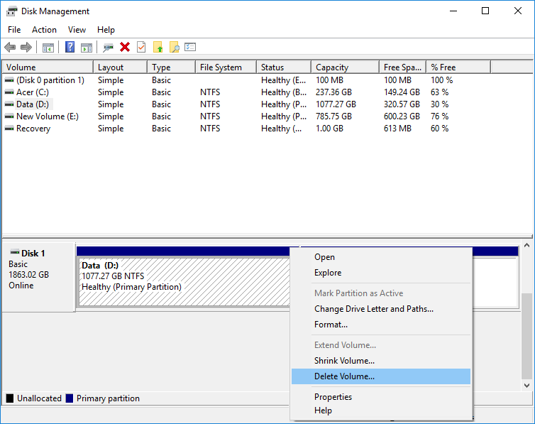 How to Delete a Volume or Drive Partition in Windows 10
