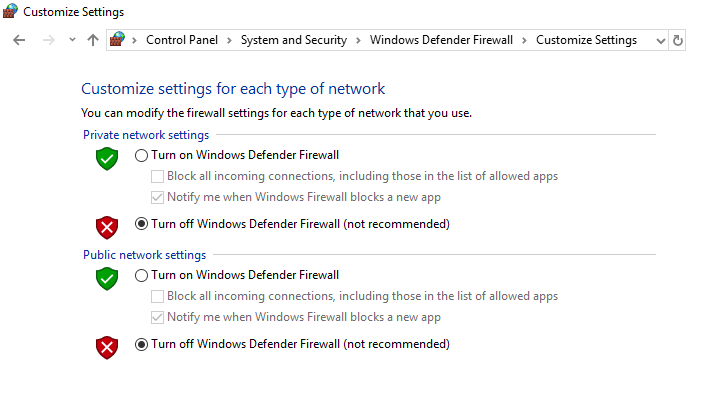 როგორ გამორთოთ Windows 10 Firewall