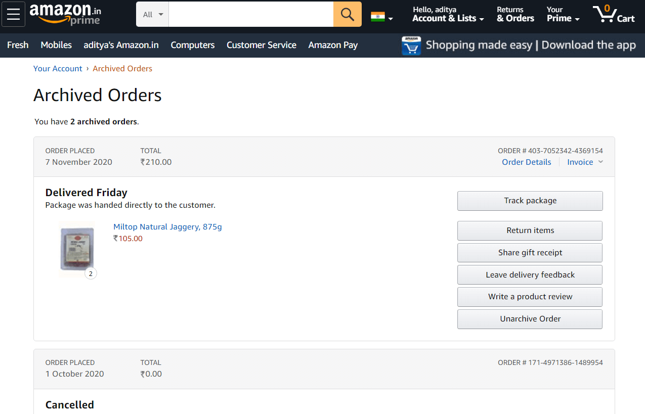 Как найти заархивированные заказы на Amazon