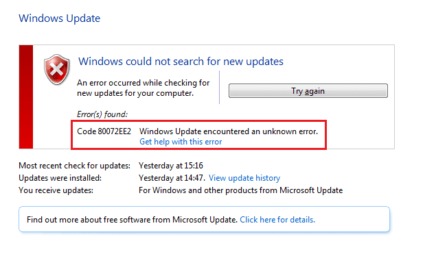 How to Fix Windows update error 80072ee2