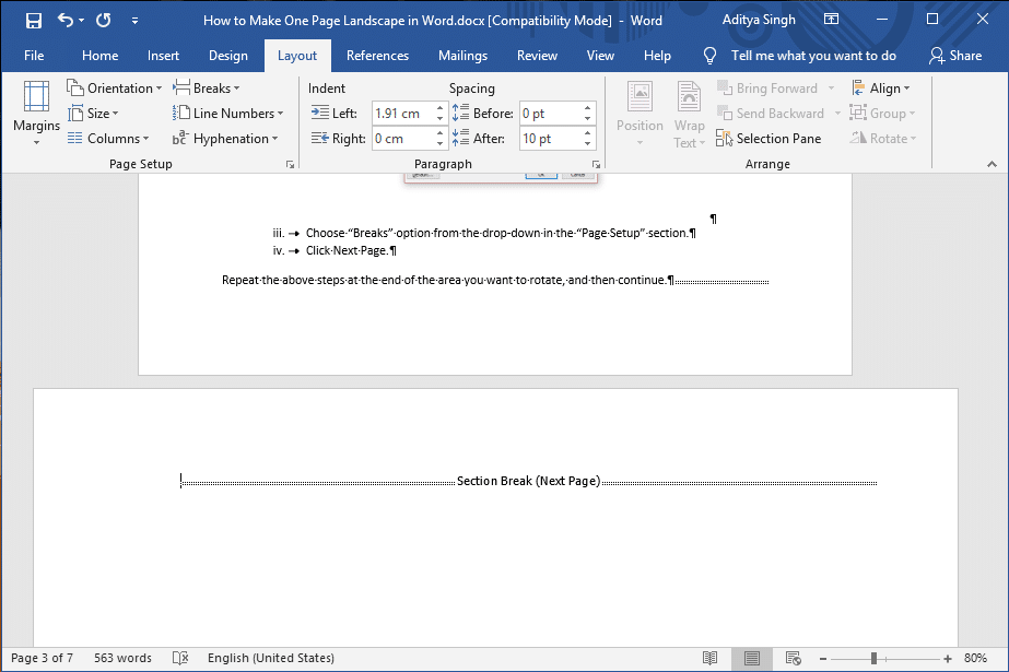 How to Make One Page Landscape in Word