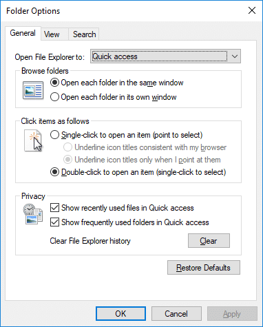 Windows 10 တွင် Folder Options ကို လွယ်ကူစွာဖွင့်နည်း