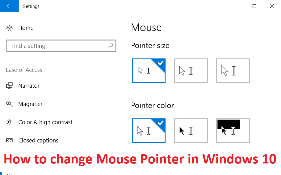 How to change Mouse Pointer in Windows 10