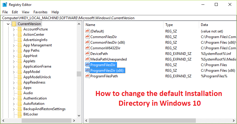How to change the default Installation Directory in Windows 10