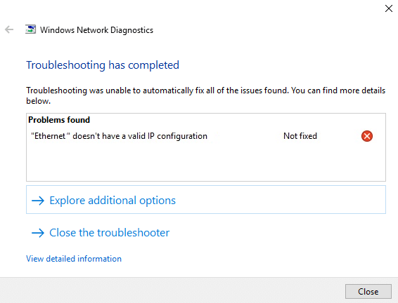 Fix Ethernet Doesn’t Have a Valid IP Configuration Error