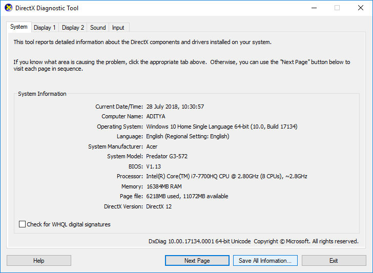 How to use the DirectX Diagnostic Tool in Windows 10