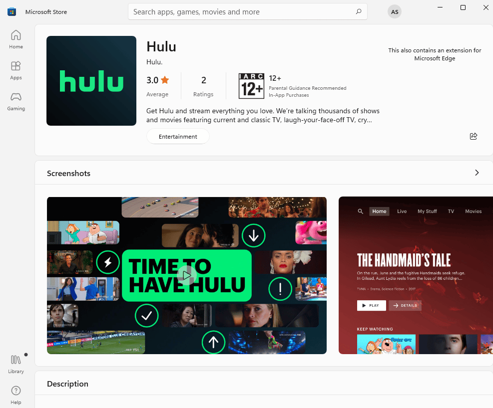 Hulu app in Microsoft Store