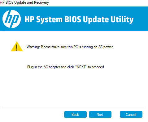 If AC adapter is already plugged in then click on Next | How to update BIOS
