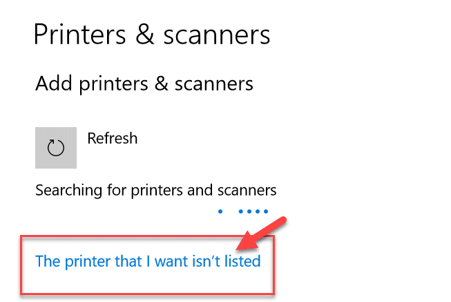 If the printer you want to add is not listed then click on The printer that I want isn’t listed