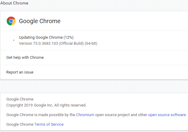 If there is any update available, Google Chrome will start updating