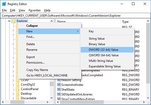 If you can't find AutoComplete folder, then right-click on Explorer then select New then Key