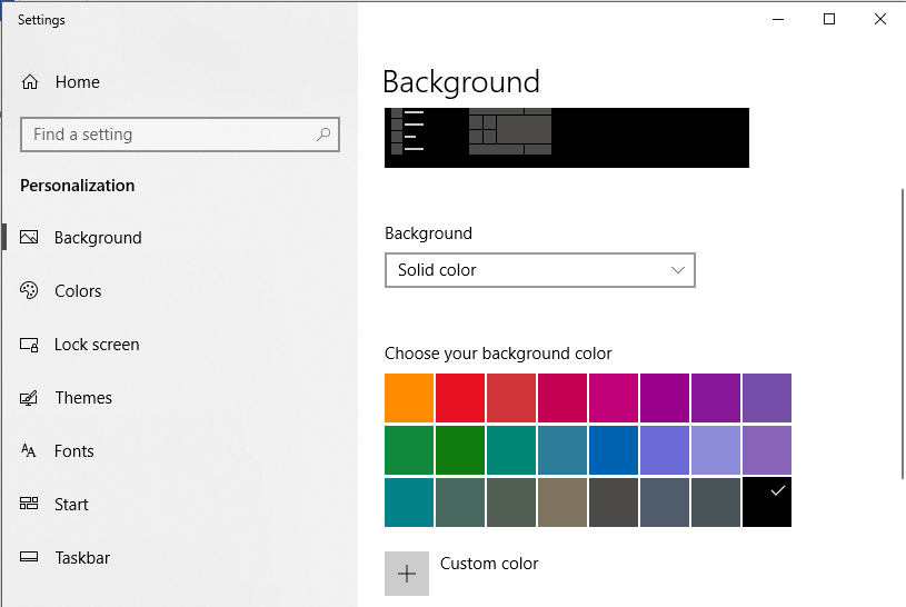 If you select Solid color, you will see the color pane from which you can select the color of your choice