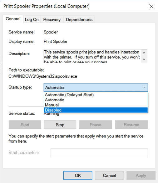 If you want to disable a particular service, change its startup type to disabled