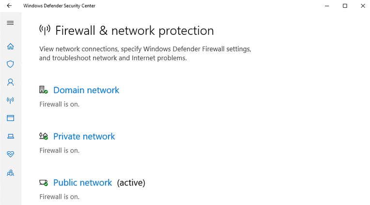 If your firewall is enabled, all the three network option would be enabled