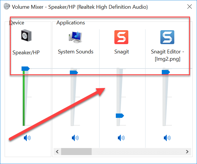 Now this will open a volume mixer wizard, you can see the volume of all the third-party media player and system’s sound.