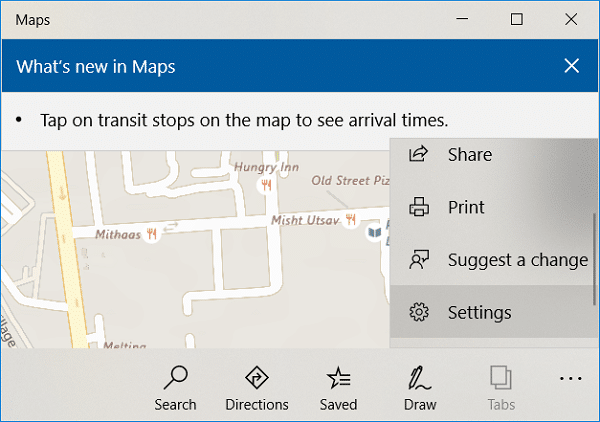 In Maps window click on three dots then click on Settings