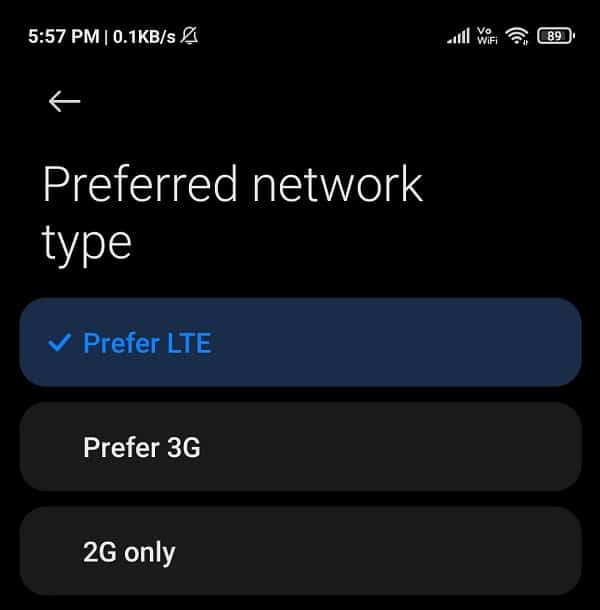 В разделе «Предпочитаемая сеть» выберите режим 4G или LTE.