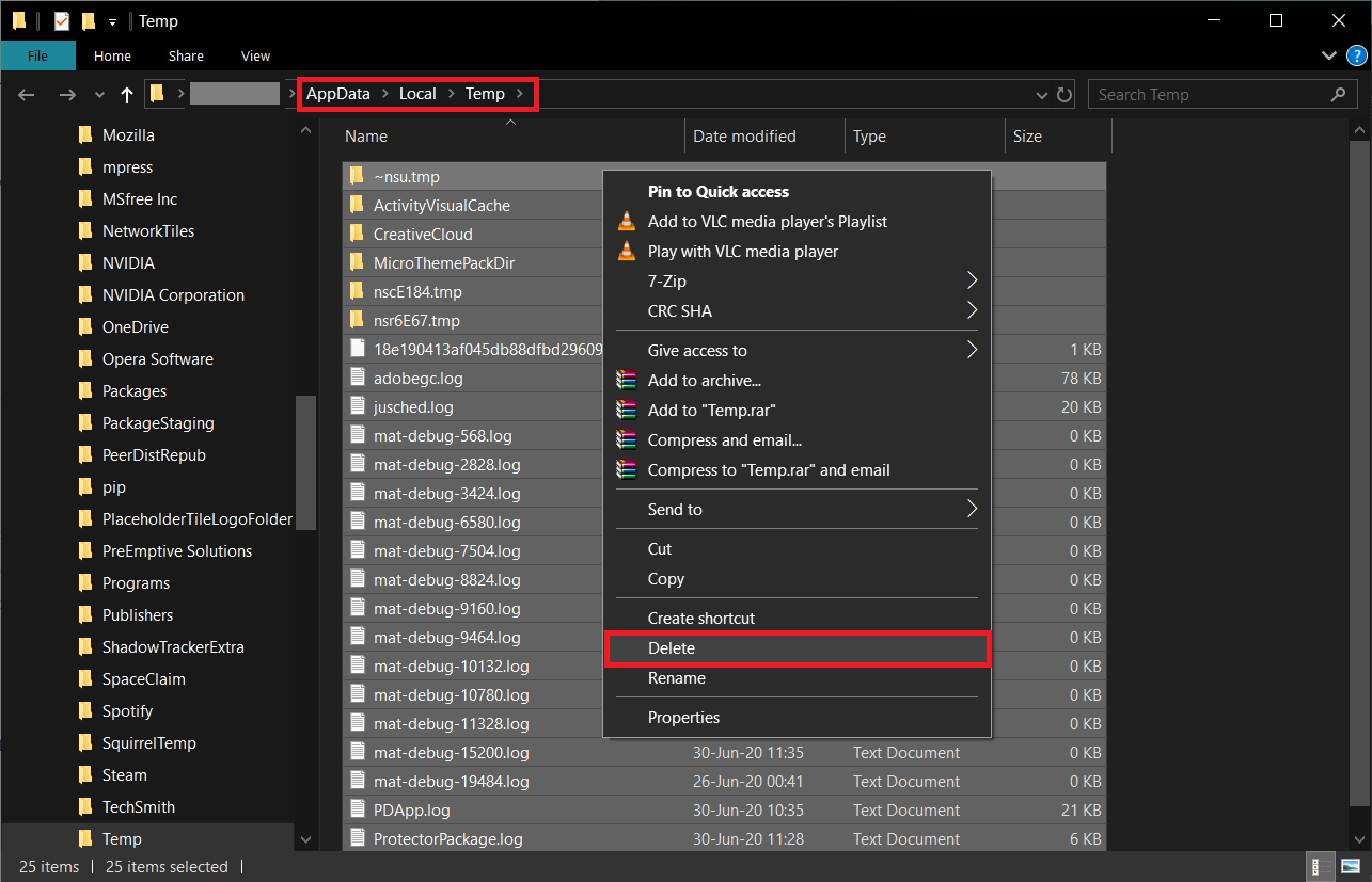 In file explorer temp, select all items and press Shift + del | Fix Application Load Error 5:0000065434