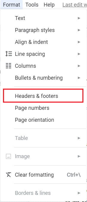 In format menu, click on headers and footers