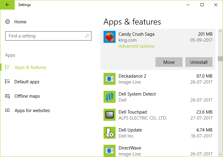 In order to move a particular app to another drive click on that particular app and then click on Move button