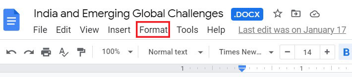 In taskbar, click on Format