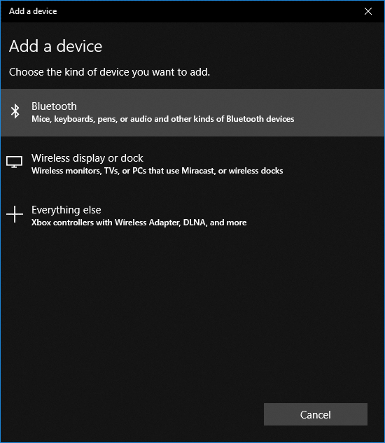 In the Add a device window click on Bluetooth