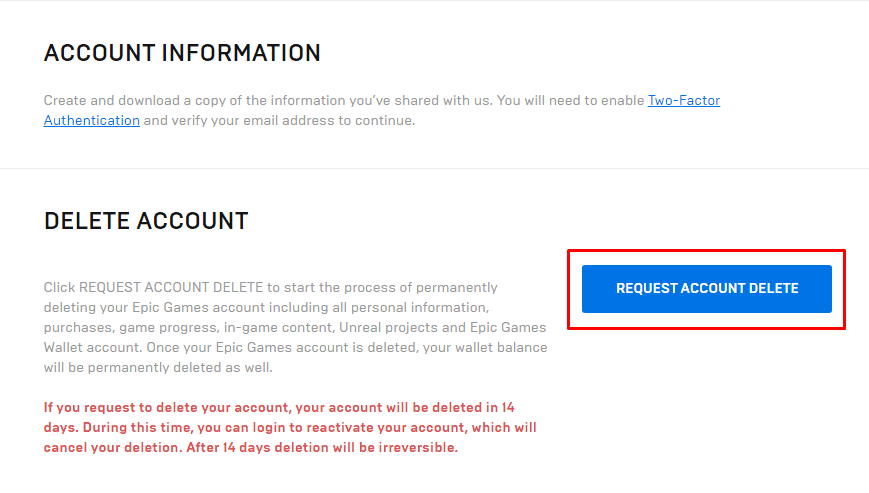 In the General Settings section, scroll down and click on REQUEST ACCOUNT DELETE