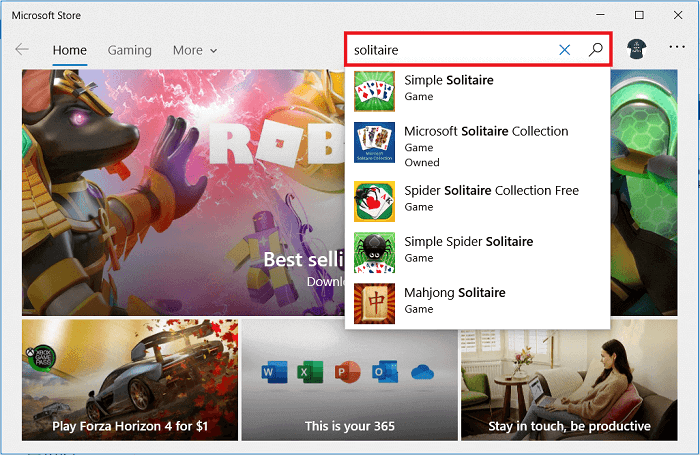 In the Microsoft store search for Microsoft solitaire in the search box and press Enter.