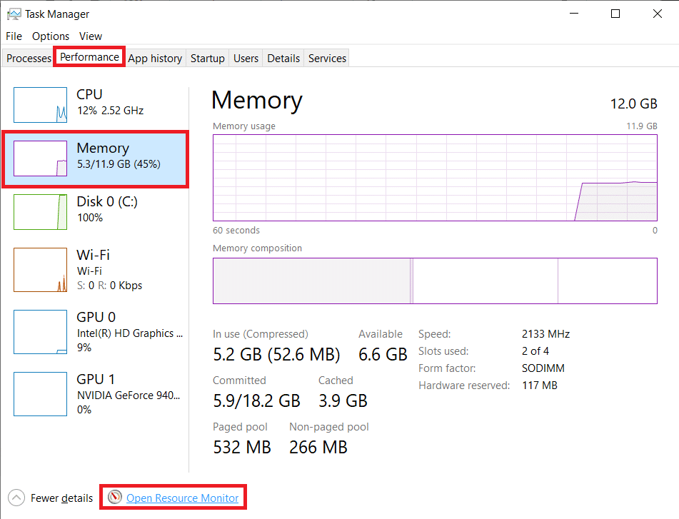 In the Performance tab, select Memory from the left side and click on Open Resource Monitor