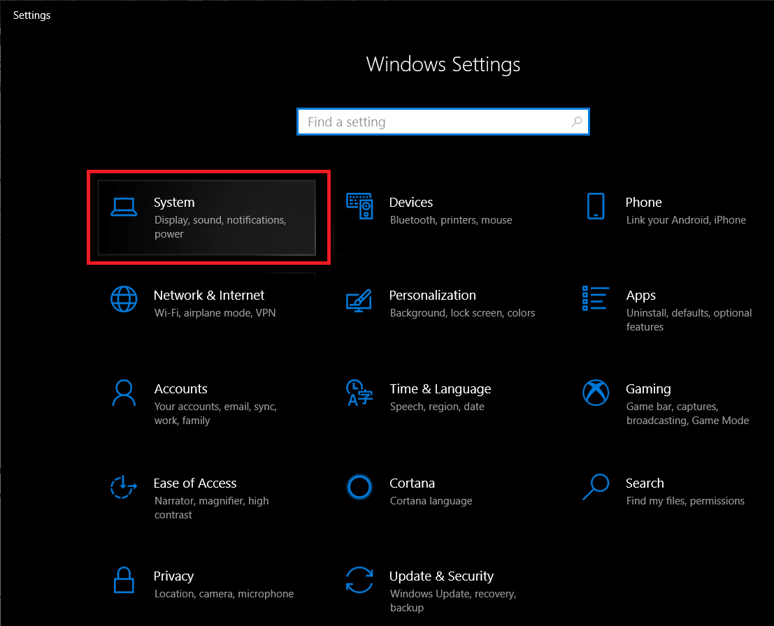 In the Settings panel, look for System and click on the same to open