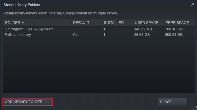 In the Steam library folders window, click on add library folder