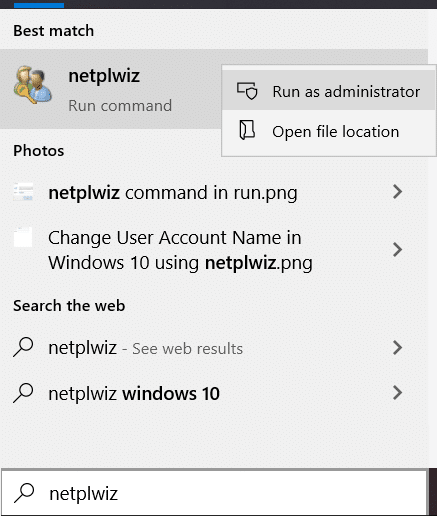 In the Windows Search type netplwiz