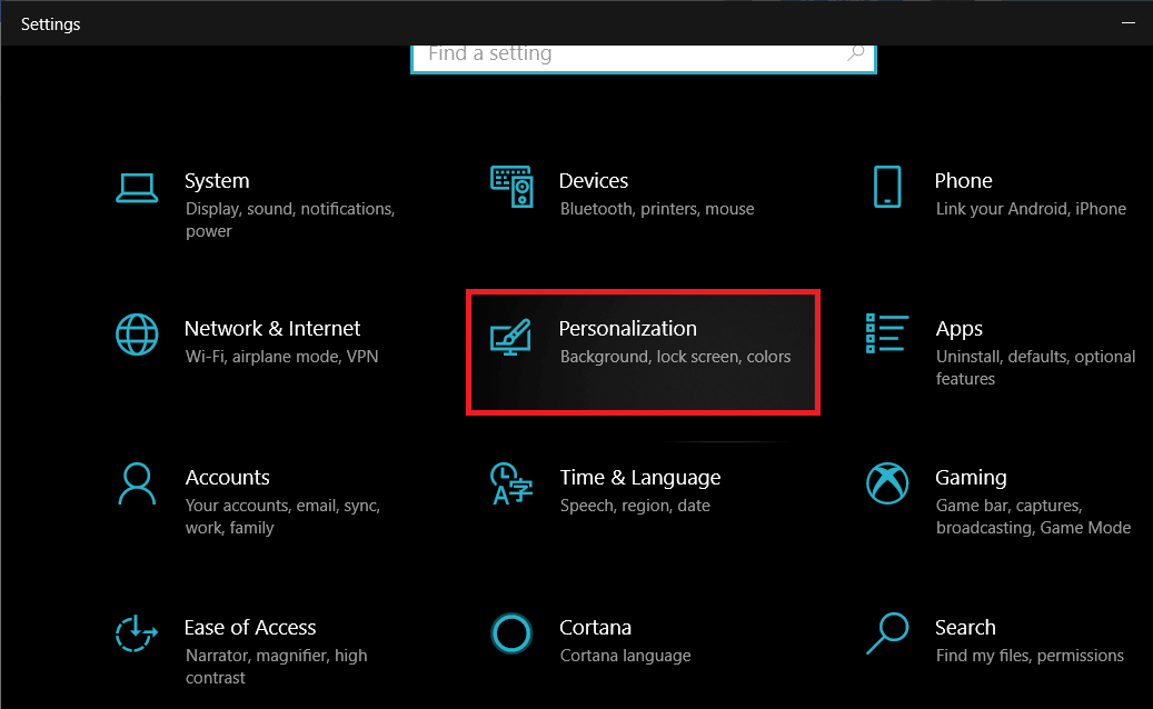 In the Windows Settings, click on Personalization
