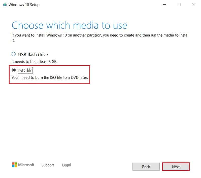 In the choose media page, select ISO file