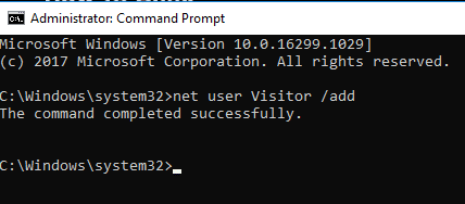 Type the command in the command prompt: net user Name /add | Create a Guest Account in Windows 10