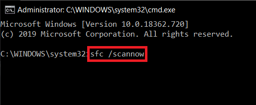 In the command prompt window, type sfc scannow and press enter