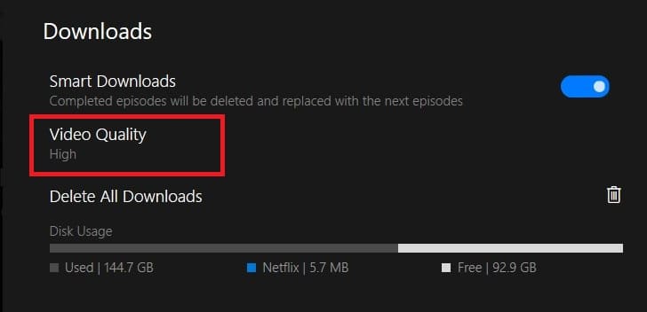 In the downloads panel, click on video quality | How to Change Netflix Video Quality on your Computer?