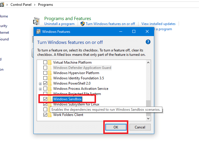 Включить или отключить песочницу Windows 10