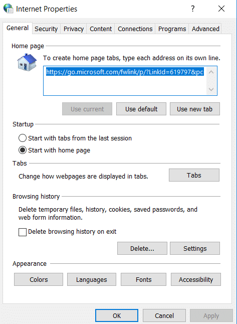 In the new window of Internet Options select the advanced tab | Fix Internet Explorer has stopped working error
