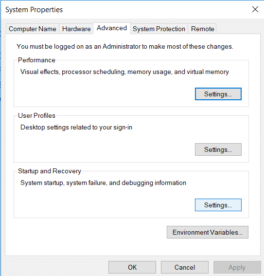 In the new window under Startup and Recovery click on Settings