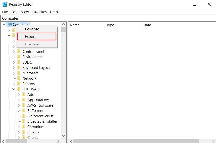 In the registry, right click on Computer and select export