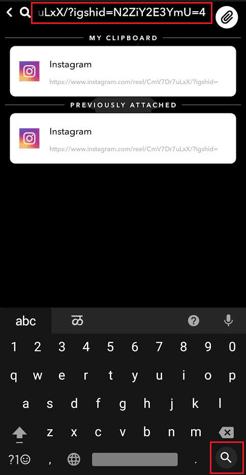 In the search bar, type or paste the story link - tap on the magnifying glass icon | How to Repost Instagram Videos on Snapchat Story