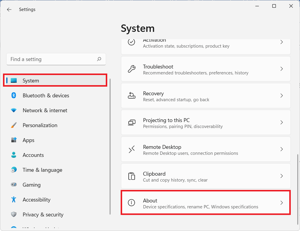 In the system tab, click on About win11