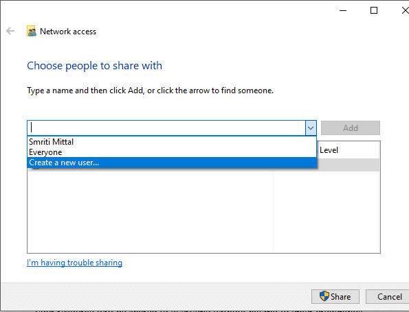 In the ‘Network access’ window, select the users that you want to share your folder with