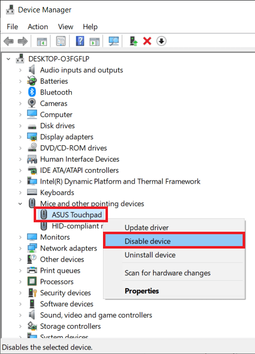 In touchpad under the Mice right-click on it and select Disable Device