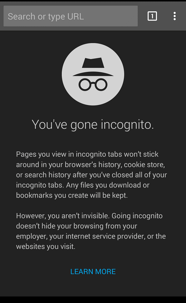 Incognito Mode on chrome android app