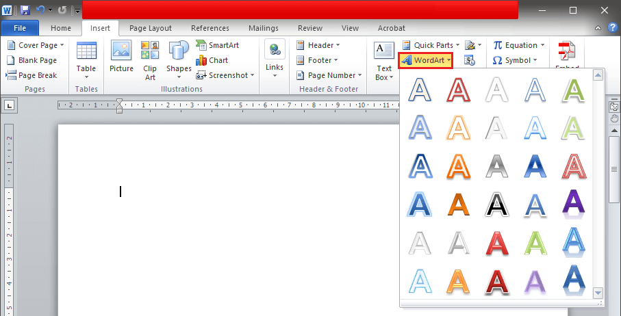 Insert WordArt by finding the option located in the ‘Insert’ tab under the ‘Text’ section