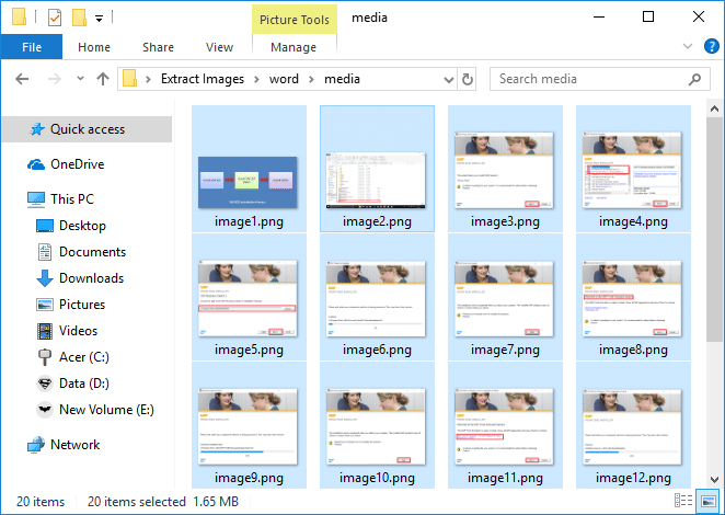 Inside the media folder, you will find all the images extracted from your word document