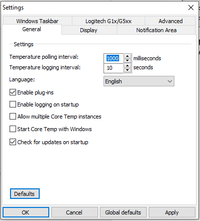 Inside the settings window you will see a number of options