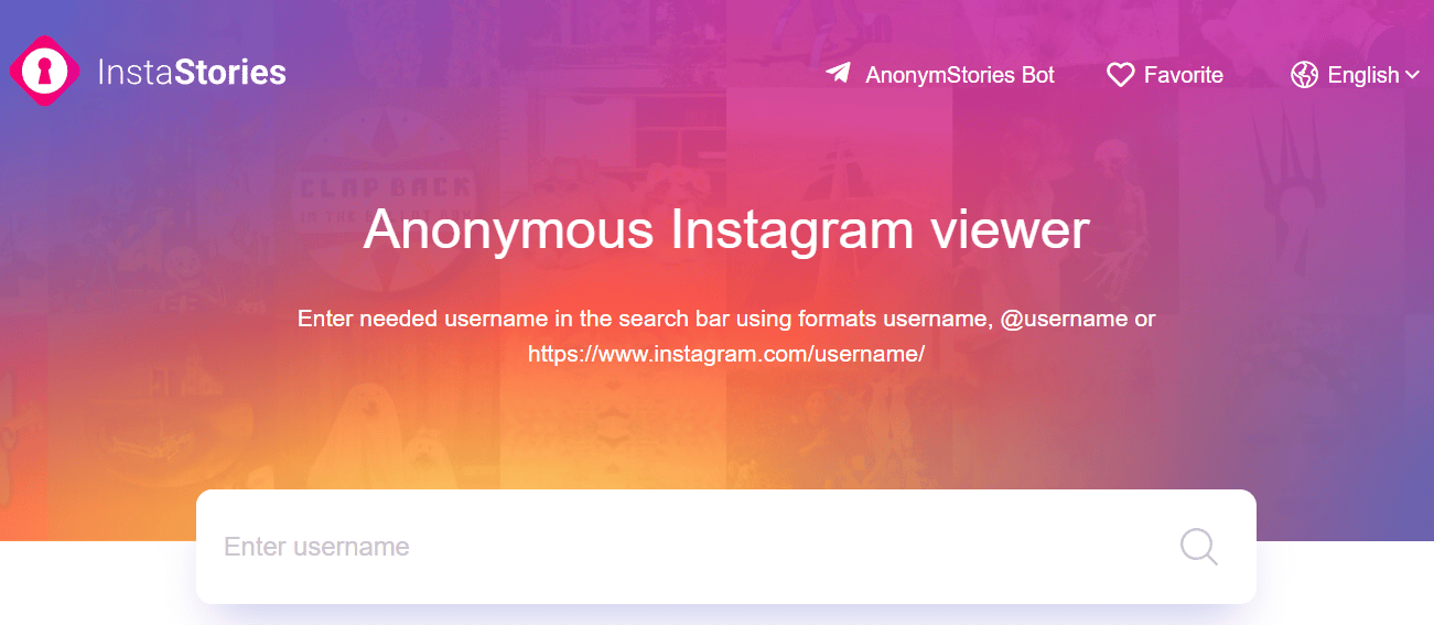 Página de inicio del sitio InstaStories | Cómo crear una cuenta de Instagram anónima